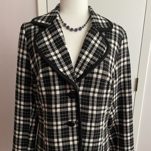 Karen Kane Black & White Plaid Wool Blend Jacket Blazer Size 12 - Picture 2 of 10